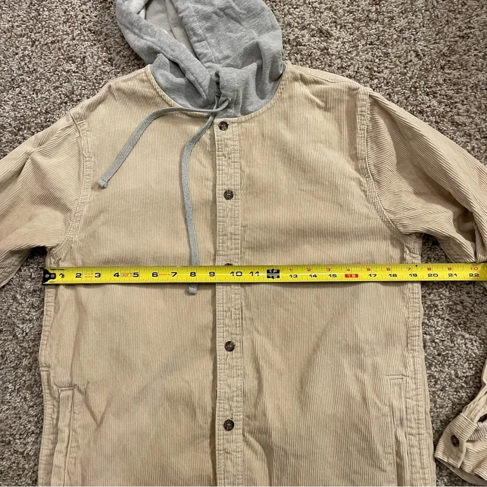 PacSun Tan Corduroy Hooded Shacket Shirt Jacket Beige Gray Hoodie Size Small